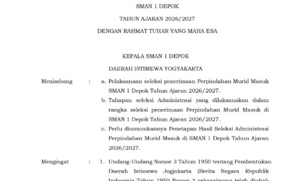 HASIL SELEKSI ADMINISTRASI PERPINDAHAN MURID MASUK SEMESTER I  SMAN 1 DEPOK  TAHUN AJARAN 2026/2027